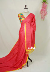 Peach Red - Yamini Paper Silk Grooves with Stripes in Body - Perfect Office Wear | Casual Wear