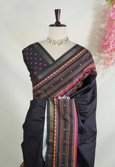 Midnight Black - Yamini Paper Silk Saree with Multiline Printed Border - Workwear Classic | Casual Wear