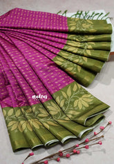Magenta Pink - Yamini Paper silk Patterned weave with Floral Zari