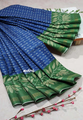 Peacock Blue - Yamini Paper silk Patterned weave with Floral Zari