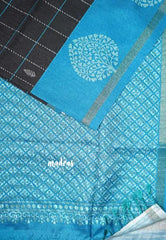 Ebony Black - Yamini Paper Silk Checks in Body with Contrast Pallu and Blouse - Perfect Office Wear | Casual Wear