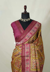 (PRE-BOOKING) Muted Mustard - Yamini Paper Silk Digital Prints with Contrast Pallu and Blouse - Perfect Office Wear | Casual Wear