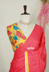 Peach Red - Yamini Paper Silk Grooves with Stripes in Body - Perfect Office Wear | Casual Wear