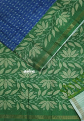 Peacock Blue - Yamini Paper silk Patterned weave with Floral Zari