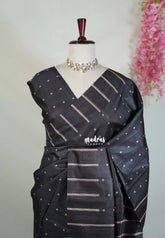 Midnight Black - Yamini Paper Silk Saree with Printed Buttas and Stripes Border - Workwear Classic