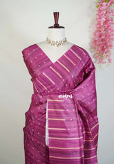 Beet Pink - Yamini Paper Silk Saree with Printed Buttas and Stripes Border - Workwear Classic