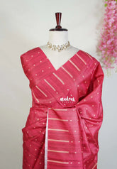 Reddish Maroon - Yamini Paper Silk Saree with Printed Buttas and Stripes Border - Workwear Classic
