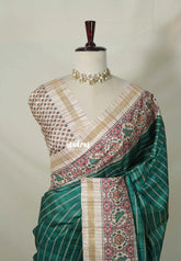 Peacock Jade - Yamini Paper Silk Lines in Body with Printed Patola Border - Perfect Office Wear | Casual Wear