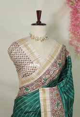 Peacock Jade - Yamini Paper Silk Lines in Body with Printed Patola Border - Perfect Office Wear | Casual Wear