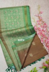 Honey Brown - Yamini Paper Silk Traditional Border with Printed Elephant Buttas - Perfect Office Wear | Casual Wear