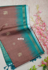Muted Chocolate Brown - Yamini Paper Silk Small Border with Printed Peacock Buttas - Perfect Office Wear | Casual Wear