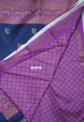 Indigo Blue - Yamini Paper Silk Traditional Border with Printed Elephant Buttas - Perfect Office Wear | Casual Wear