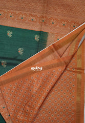 Emerald Green - Yamini Paper Silk Traditional Border with Printed Elephant Buttas - Perfect Office Wear | Casual Wear