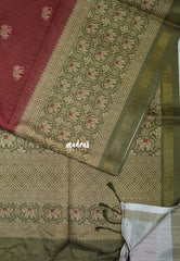 Brick Maroon - Yamini Paper Silk Traditional Border with Printed Elephant Buttas - Perfect Office Wear | Casual Wear