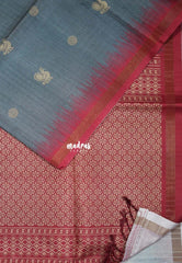Lead Grey - Yamini Paper Silk Small Border with Printed Peacock Buttas - Perfect Office Wear | Casual Wear