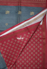 Lead Grey - Yamini Paper Silk Small Border with Printed Peacock Buttas - Perfect Office Wear | Casual Wear
