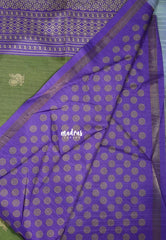 Fresh Olive Green - Yamini Paper Silk Small Border with Printed Peacock Buttas - Perfect Office Wear | Casual Wear