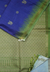 Violet Blue - Yamini Paper Silk Small Border with Printed Peacock Buttas - Perfect Office Wear | Casual Wear
