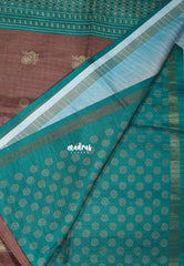 Muted Chocolate Brown - Yamini Paper Silk Small Border with Printed Peacock Buttas - Perfect Office Wear | Casual Wear