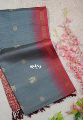 Lead Grey - Yamini Paper Silk Small Border with Printed Peacock Buttas - Perfect Office Wear | Casual Wear