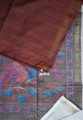 Earthy Brown - Yamini Paper Silk with Kalamkari Pallu and Blouse - Perfect Office Wear | Casual Wear
