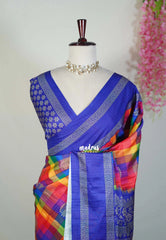 Royal Blue Rainbow Checks - Yamini Paper Silk Checks with Rettapet Border Contrast Pallu and Blouse - Perfect Office Wear | Casual Wear