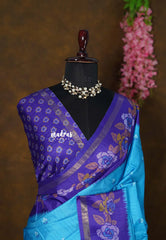Ananda Blue - Yamini Paper silk with Rose Floral Border - Perfect Office Wear