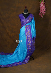 Ananda Blue - Yamini Paper silk with Rose Floral Border - Perfect Office Wear