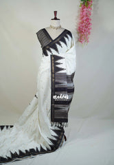 Ivory White - Yamini Paper Silk Saree with Temple Design Prins with Buttas - Workwear Classic