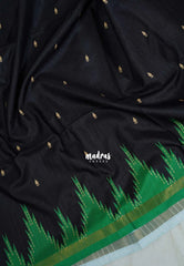 Jet Black - Yamini Paper Silk Saree with Temple Design Prins with Buttas - Workwear Classic