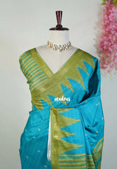 Teal Blue - Yamini Paper Silk Saree with Temple Design Prins with Buttas - Workwear Classic