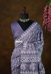 Misty Lavender - Zara Malgudi printed silk with Leaf Prints