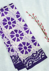Halfwhite purple flower - Zara Malgudi Fusion printed silk