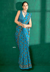 Ananda blue - Zara Malgudi Fusion printed silk