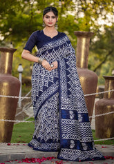 Deep blue - Zara Malgudi Fusion printed silk
