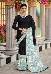 Black - Zara Malgudi Fusion printed silk