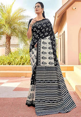 Black and bigborder white - Zara Malgudi Fusion printed silk