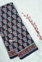 Deep blue floral buttas - Zara Malgudi Fusion printed silk