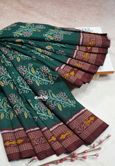 Deep Green - Zara Malgudi printed silk with Floral Prints