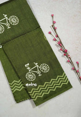Verdun green - Zara Malgudi printed silk with cycle prints