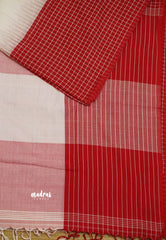 Thaara - 100 count Big border khadi with Ikkat checks border - White with Red