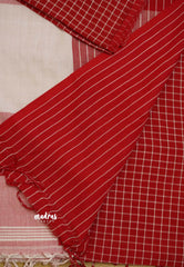 Thaara - 100 count Big border khadi with Ikkat checks border - White with Red