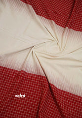 Thaara - 100 count Big border khadi with Ikkat checks border - White with Red