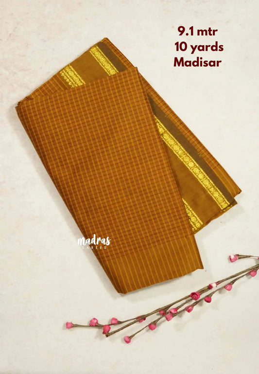 Honey brown - 10 yards Gadwal silkcotton Madisar saree