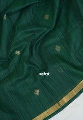 Emerald Green - 120 Count Premium Linen Saree Tissue Border with Contrast Pallu and Blouse - Perfect for Small Functions | Casual Wear