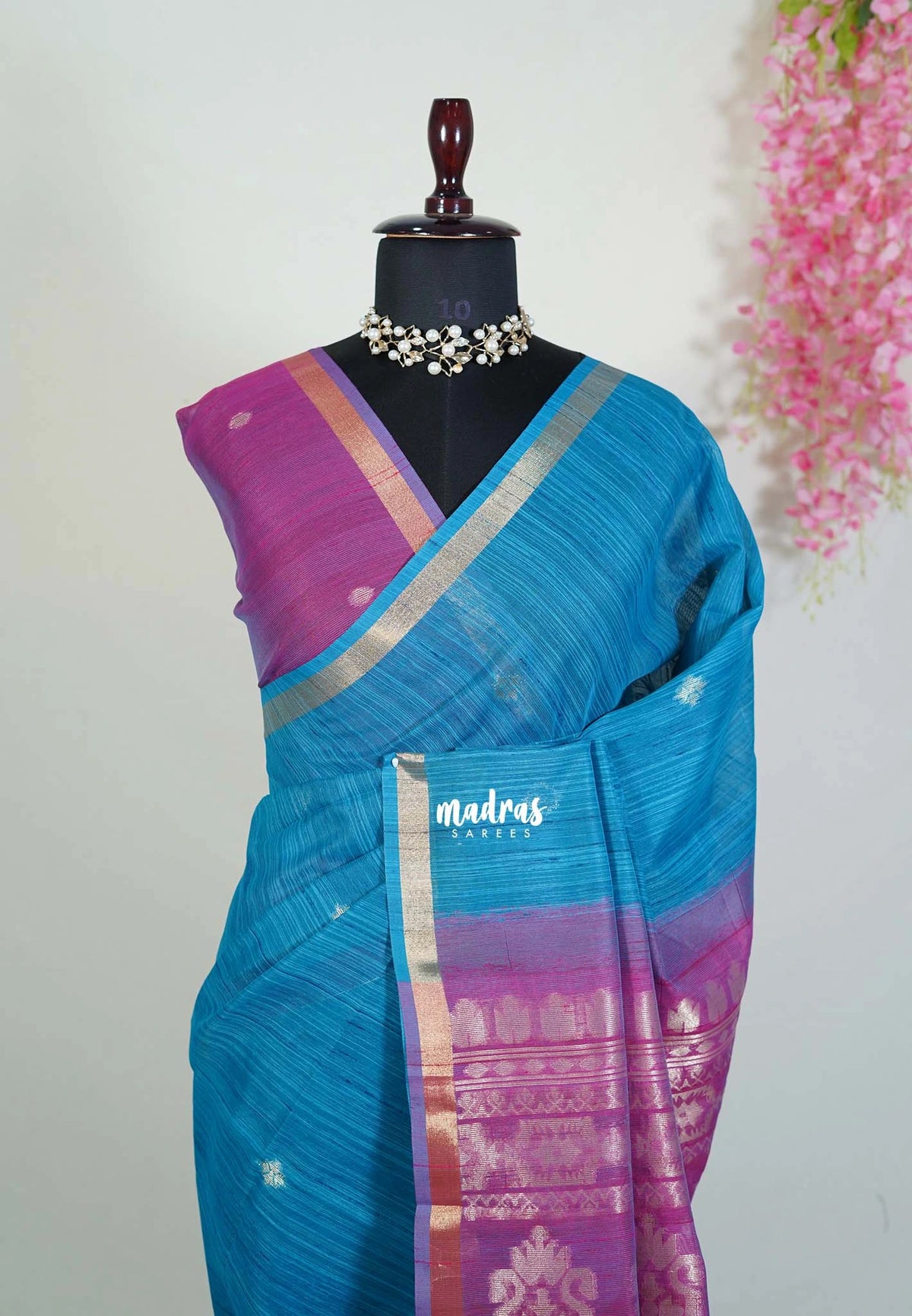Dark Blue - 120 Count Premium Linen Saree Tissue Border with Contrast Pallu and Blouse - Perfect for Small Functions | Casual Wear
