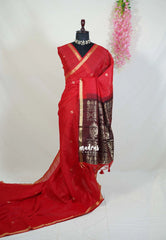 Spicy Red - 120 Count Premium Linen Saree with Tissue Border and Contrast Pallu - Perfect for Small Functions | Casual Wear