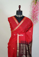 Spicy Red - 120 Count Premium Linen Saree with Tissue Border and Contrast Pallu - Perfect for Small Functions | Casual Wear