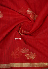 Spicy Red - 120 Count Premium Linen Saree with Tissue Border - Perfect for Office Wear