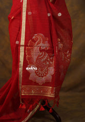 Royal Crimson Red - 120 Count Premium Linen Saree with Tissue Border - Perfect for Office Wear